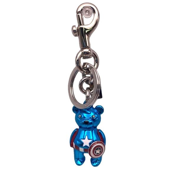 Coach 2755 Marvel Captain America Bear Bag Charm Silver/Midnight Navy/Red Metal - Picture 1 of 3